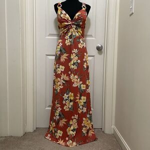 NEW Derek Heart Sleeveless Maxi Dress Coral Tropical Floral Boho Stretch Large